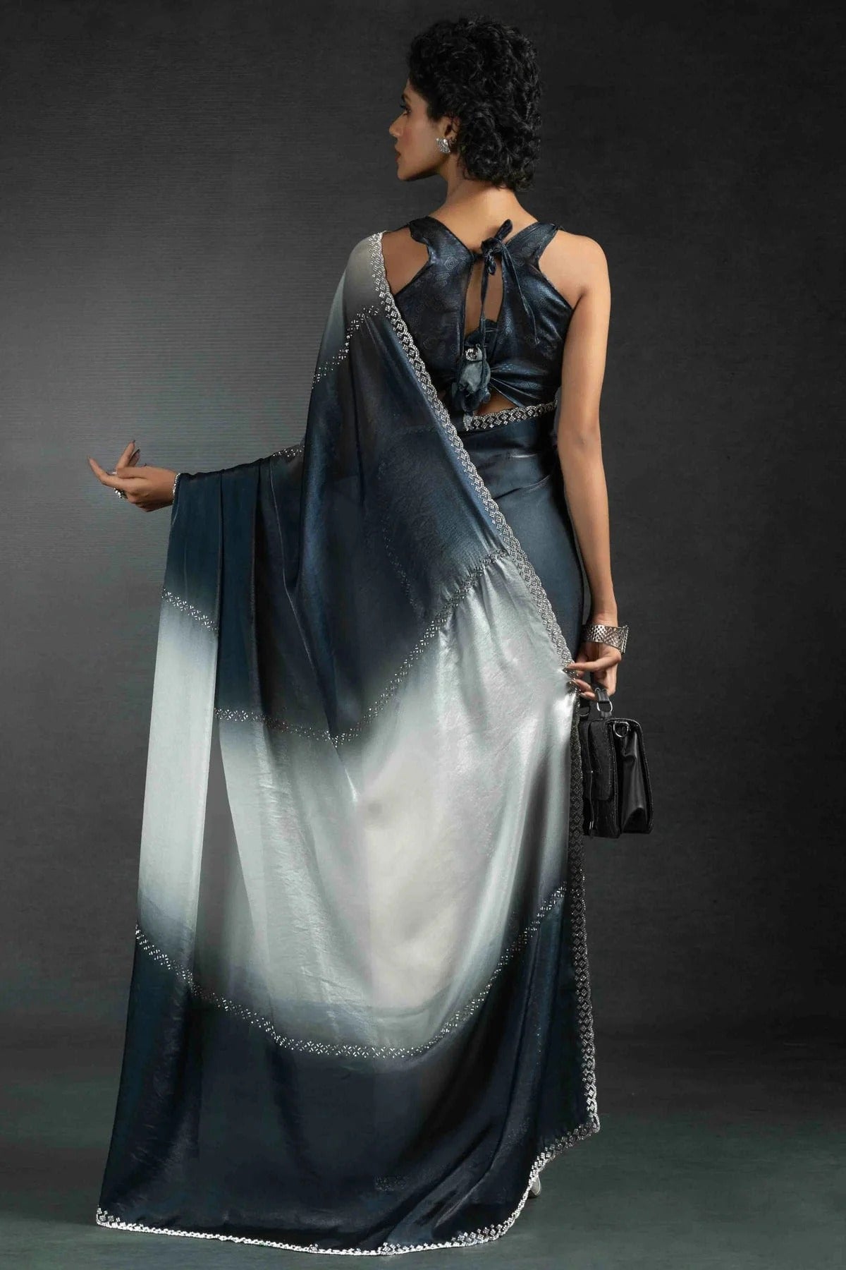 Black and White Colour Fendi Satin Silk Designer Saree SD1122014 A