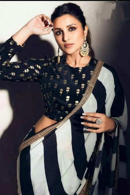 Black and White Colour Georgette Printed Saree SD1180123 A