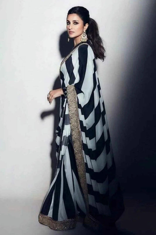 Black and White Colour Georgette Printed Saree SD1180123