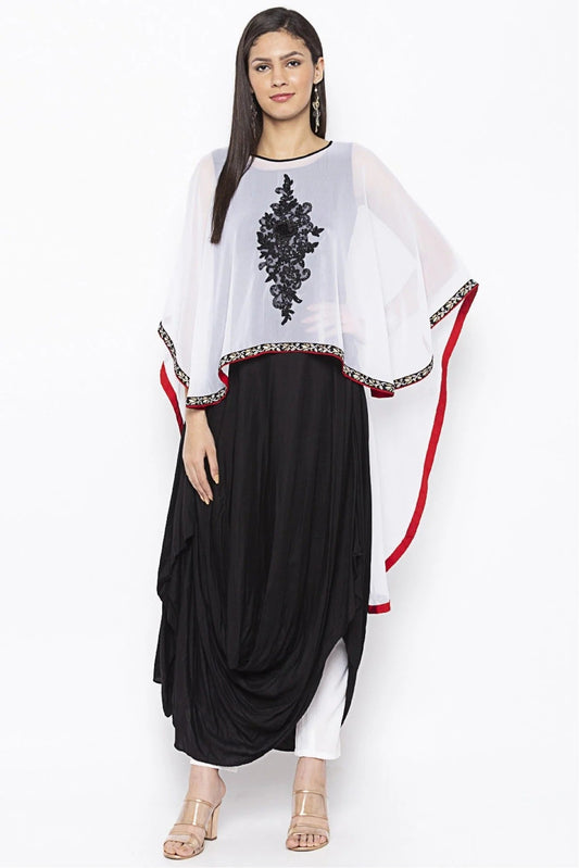 Black and White Colour Plus Size Cotton Embroidery Kurta Set KR1070627