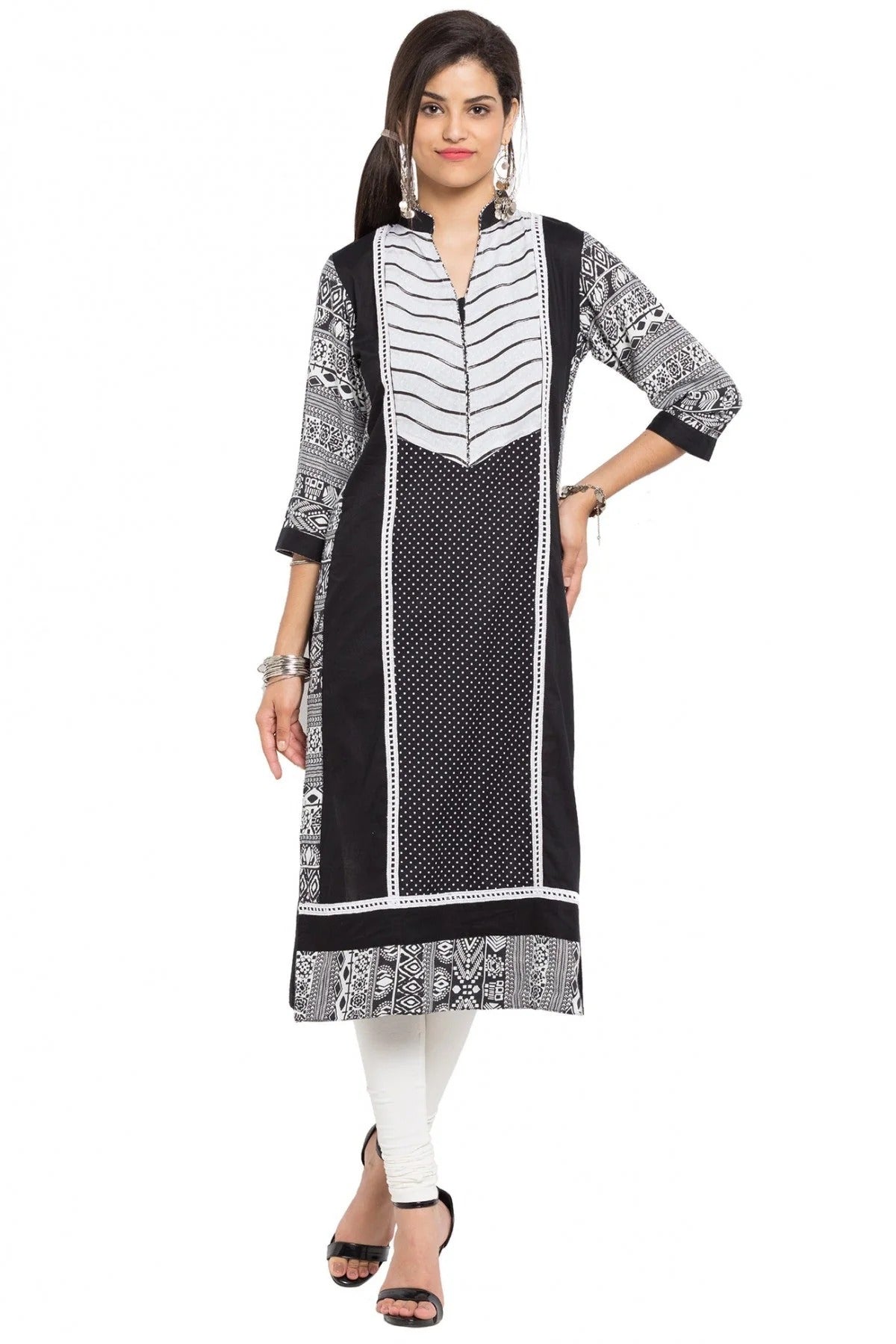 Black and White Colour Plus Size Cotton Kurti KR1070414