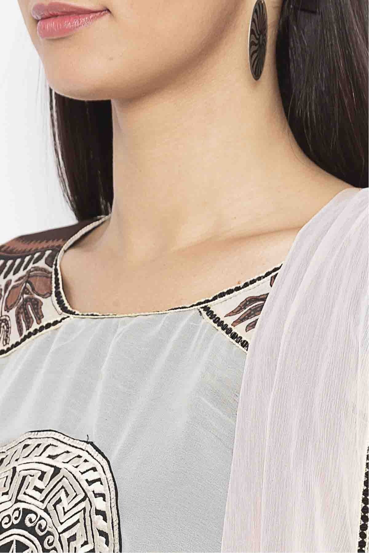 Black and White Colour Plus Size Crepe Embroidery Palazzo Pant Suit BW1070307 B