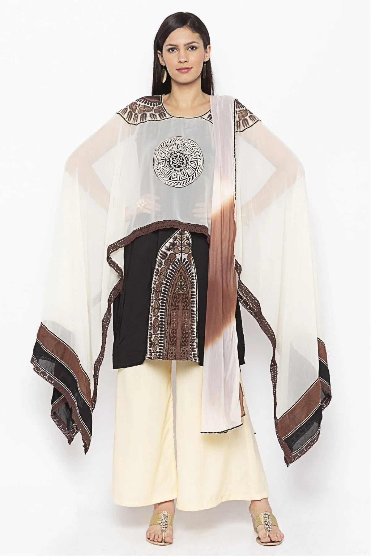 Black and White Colour Plus Size Crepe Embroidery Palazzo Pant Suit BW1070307