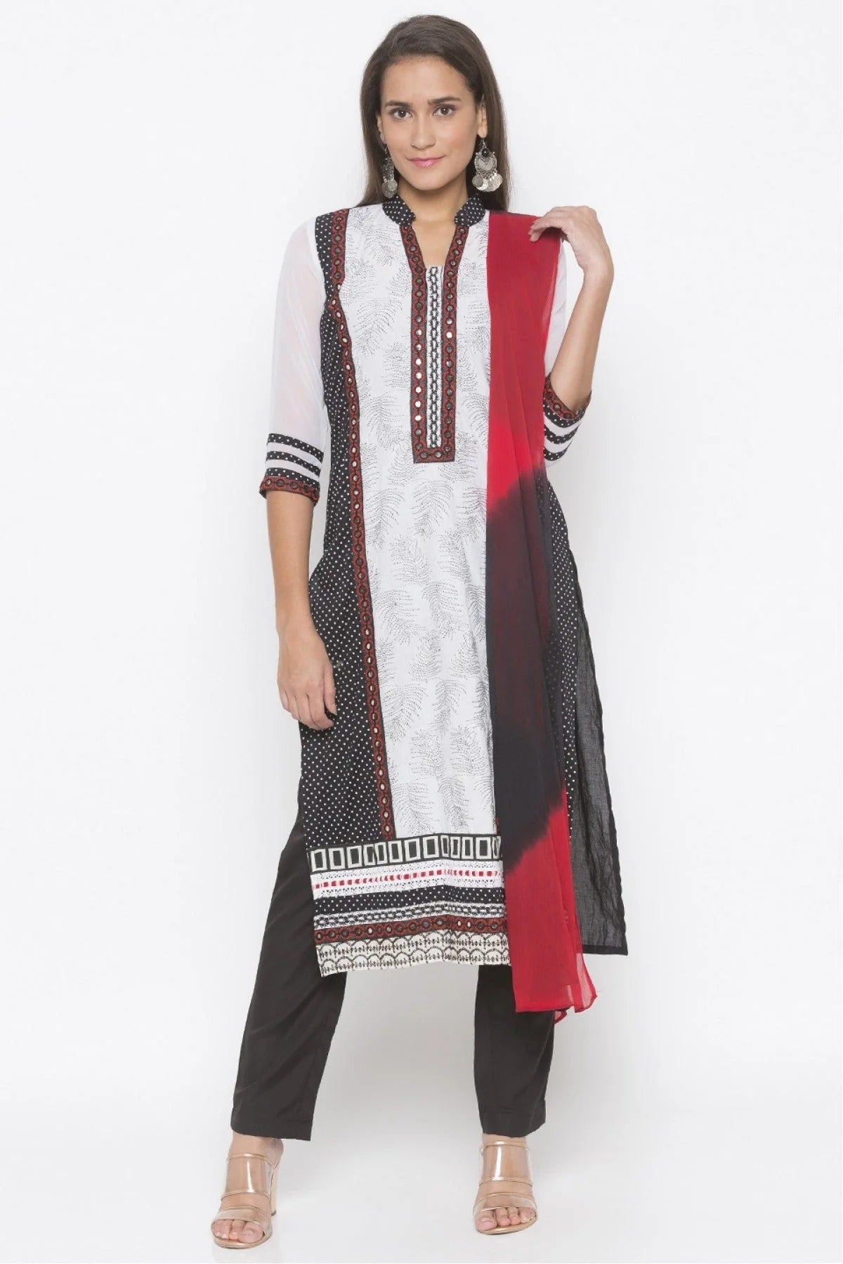 Black and White Colour Plus Size Stitched Cotton Embroidery Pant Style Suit BW1070282