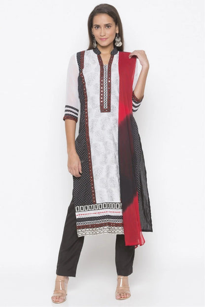 Black and White Colour Plus Size Stitched Cotton Embroidery Pant Style Suit BW1070282
