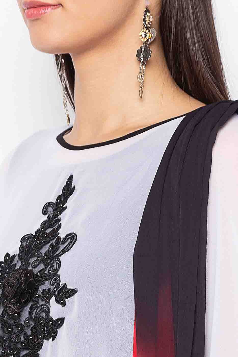 Black and White Colour Plus Size Stitched Cotton Embroidery Pant Style Suit BW1070297 B
