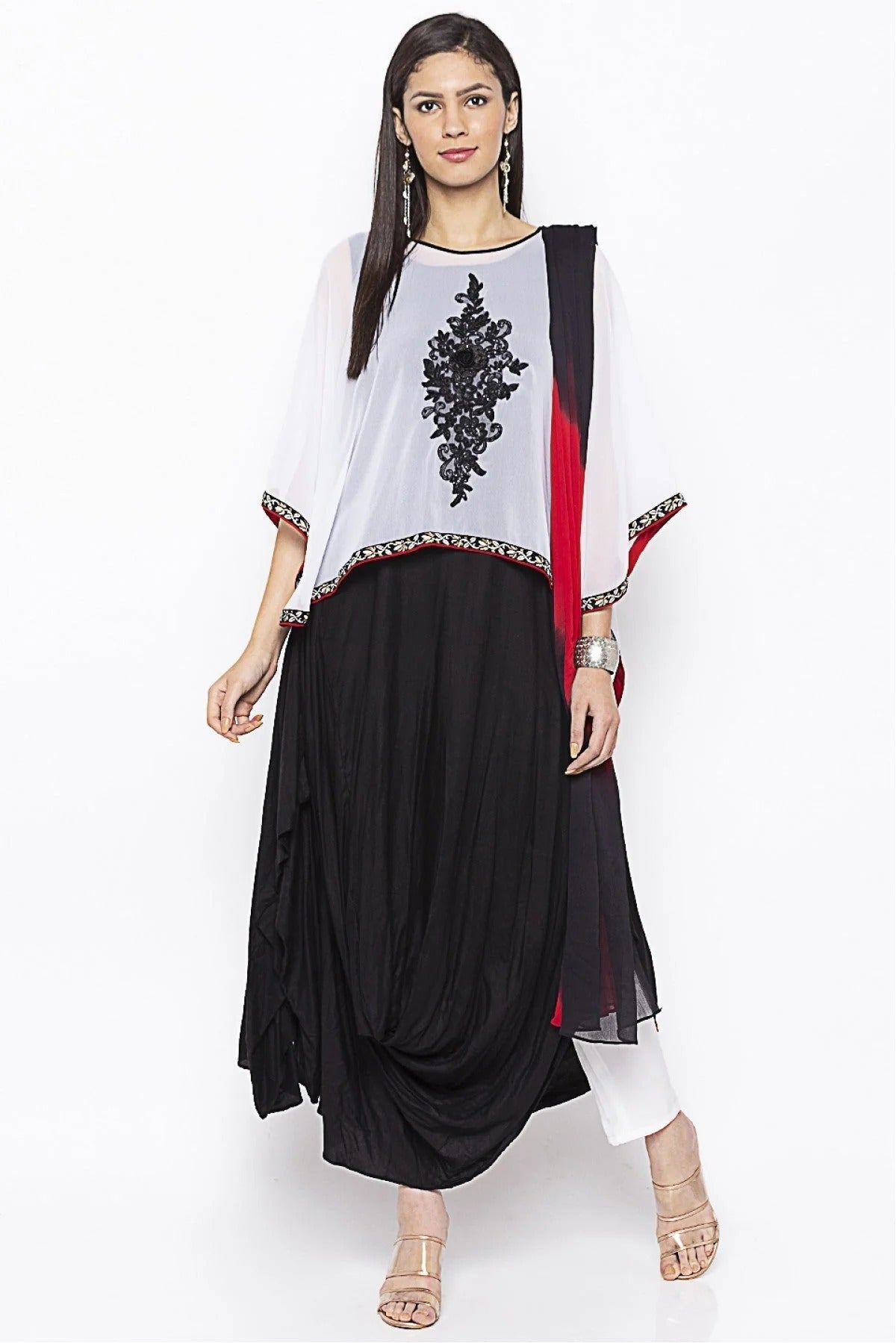 Black and White Colour Plus Size Stitched Cotton Embroidery Pant Style Suit BW1070297