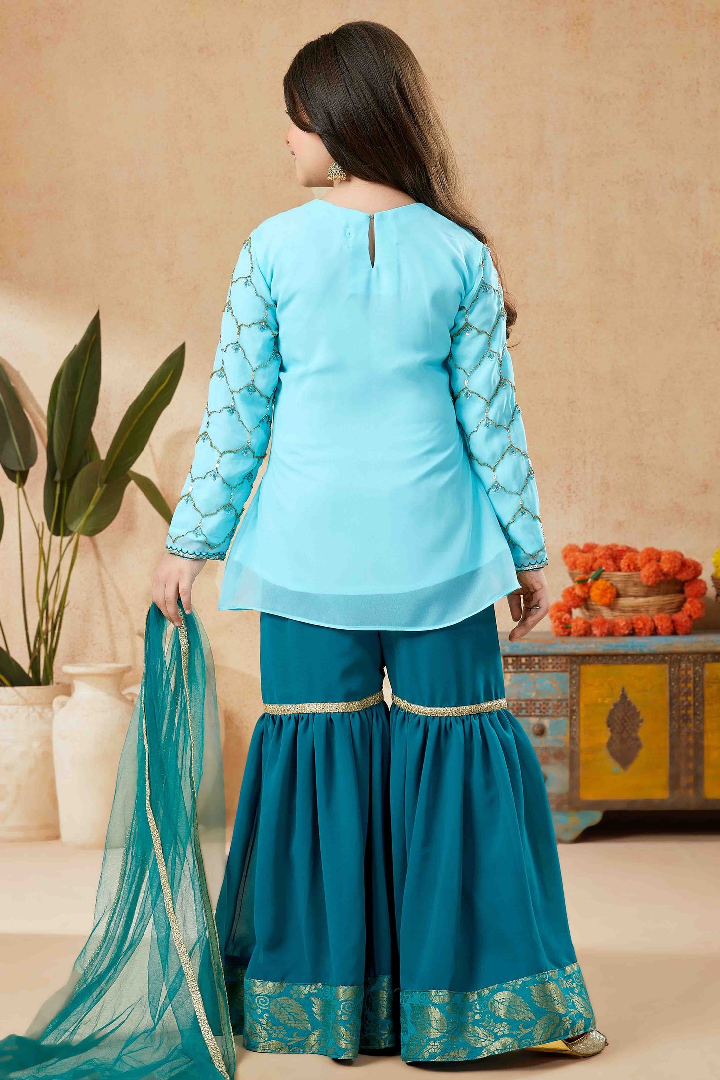Blue  Colour Faux Georgette Sharara Suit GW1070760 A