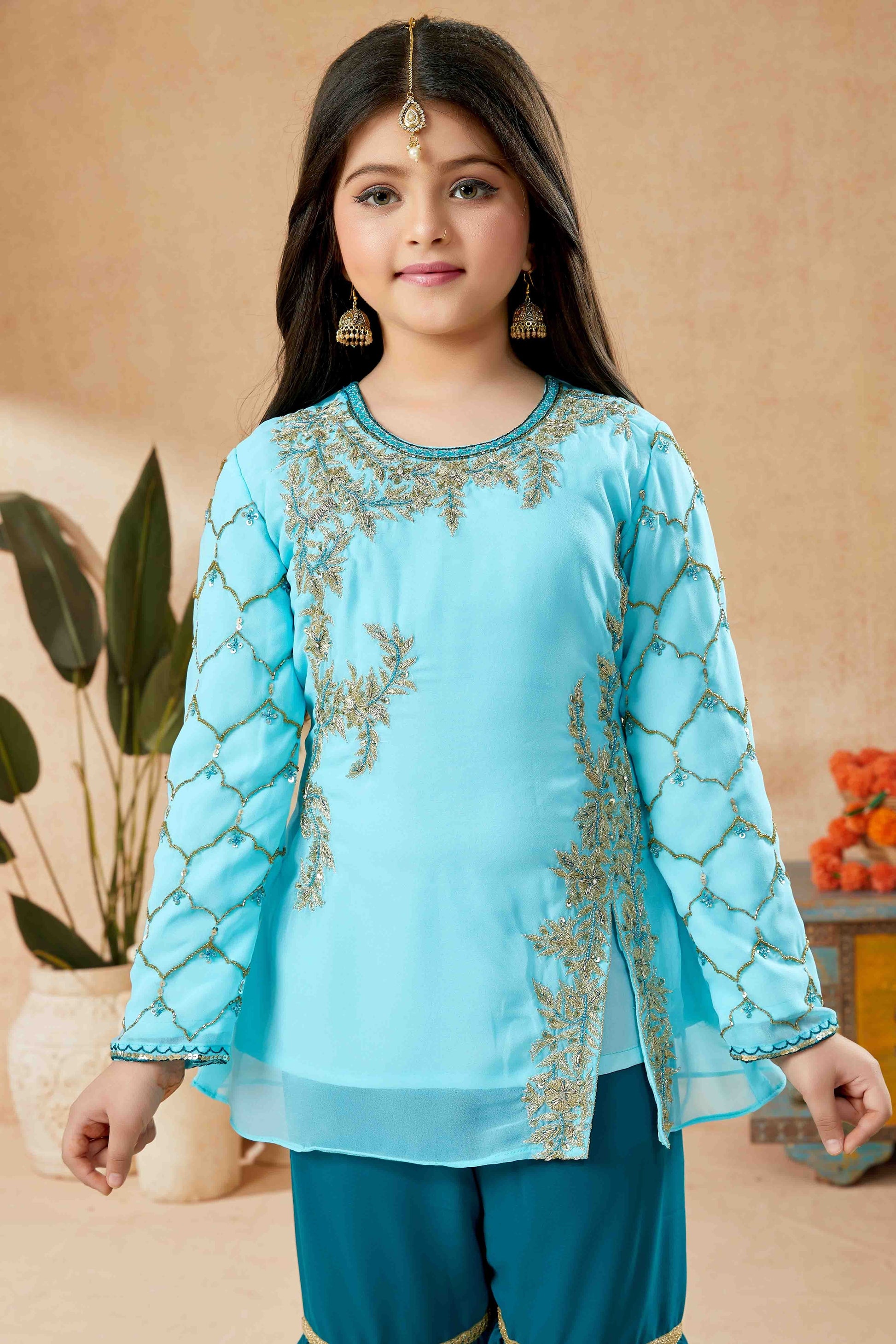 Blue  Colour Faux Georgette Sharara Suit GW1070760 B
