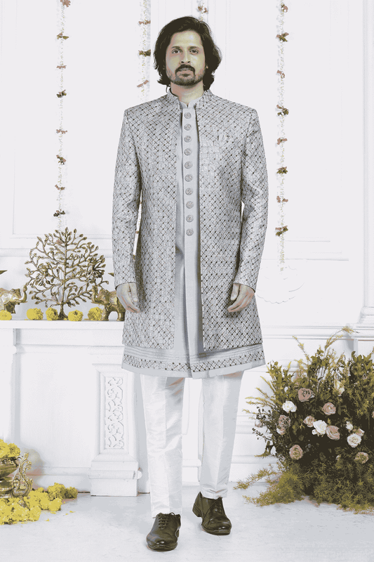 Blue Art Silk Embroidery Work 3 Pcs Jacket Set