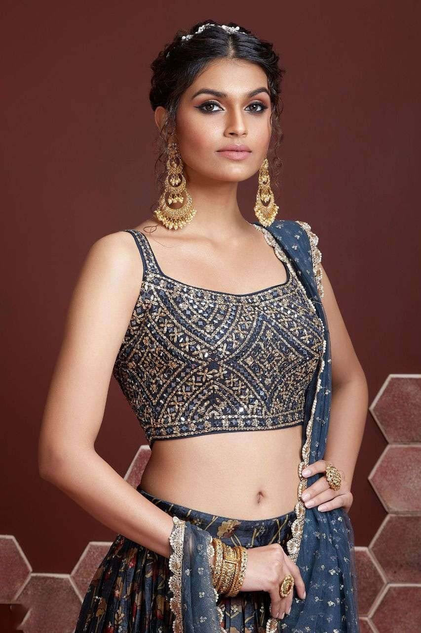 Blue Chinnon Silk Designer Lehenga Choli LC1010157 A