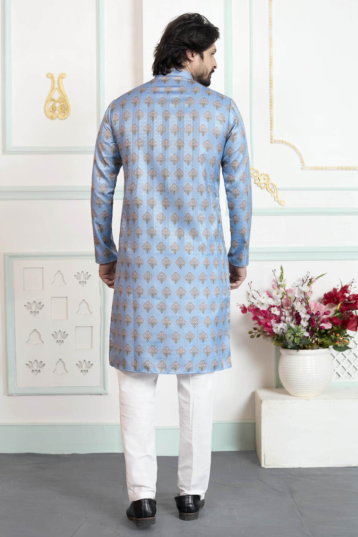 Blue Colour Art Silk Digital Print Work Kurta Pajama