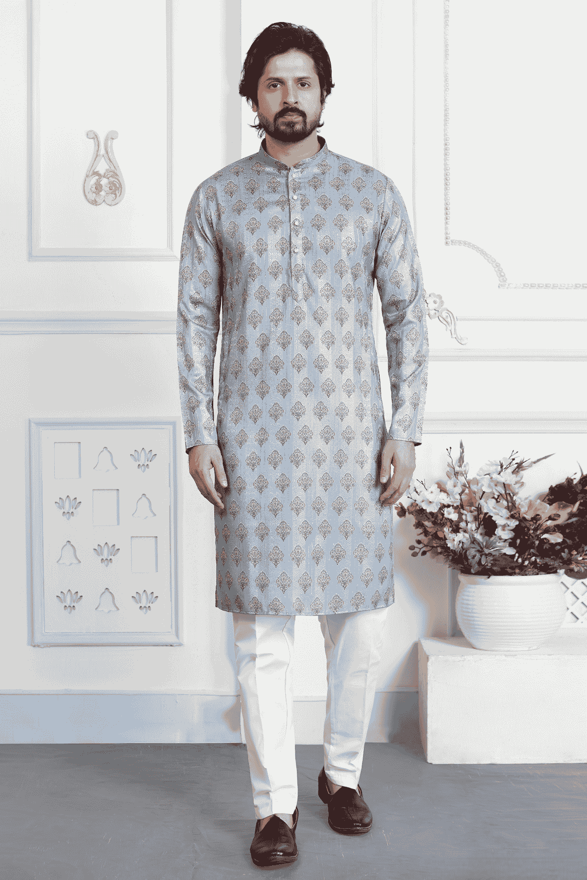 Blue Colour Art Silk Digital Print Work Kurta Pajama