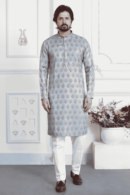 Blue Colour Art Silk Digital Print Work Kurta Pajama