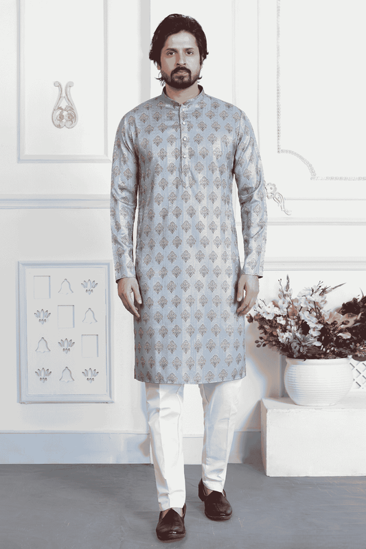Blue Colour Art Silk Digital Print Work Kurta Pajama