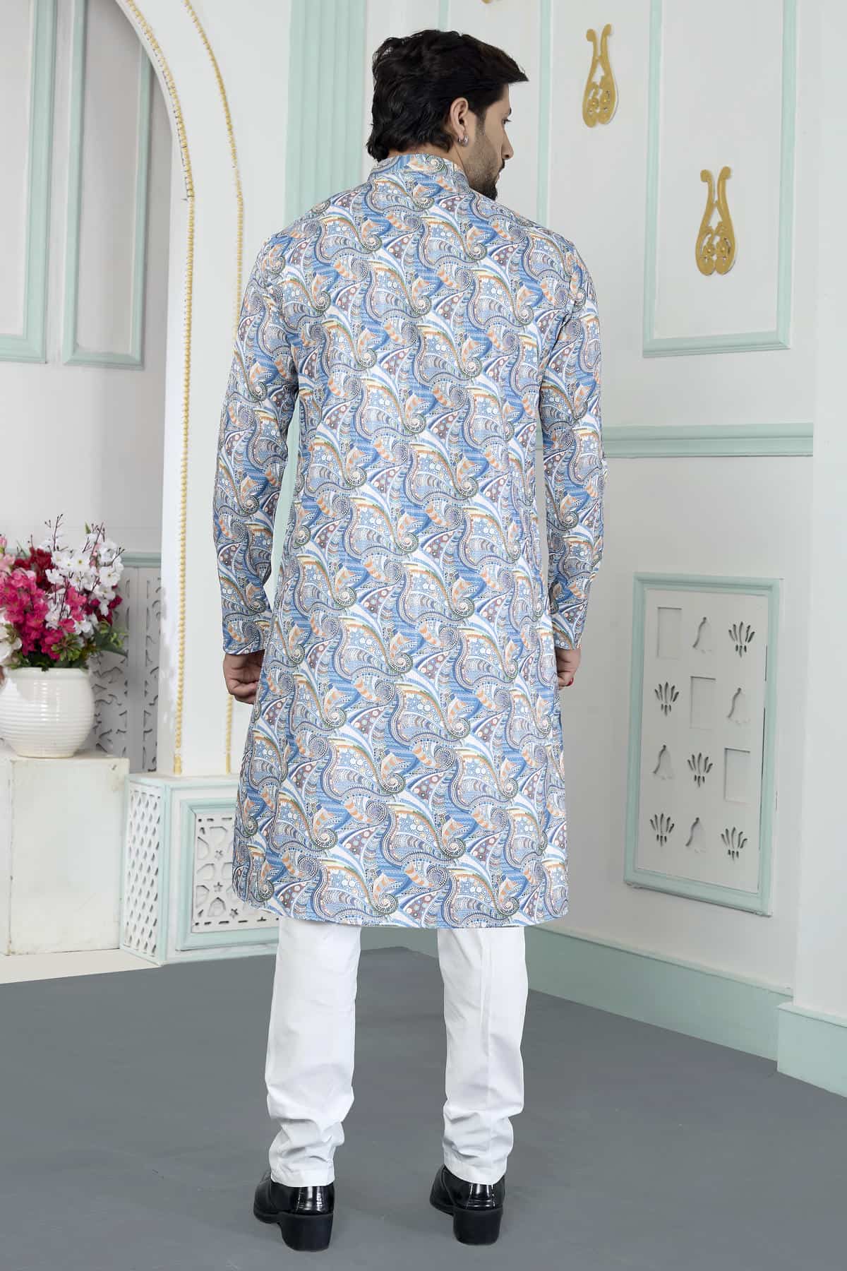 Blue Colour Art Silk Digital Print Work Kurta Pajama
