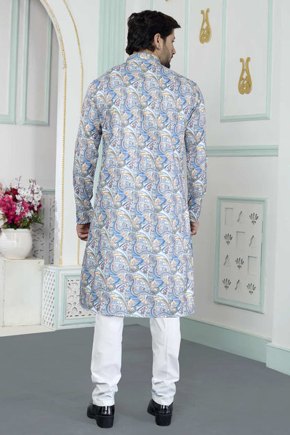 Blue Colour Art Silk Digital Print Work Kurta Pajama