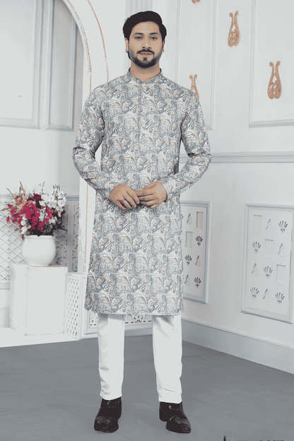 Blue Colour Art Silk Digital Print Work Kurta Pajama