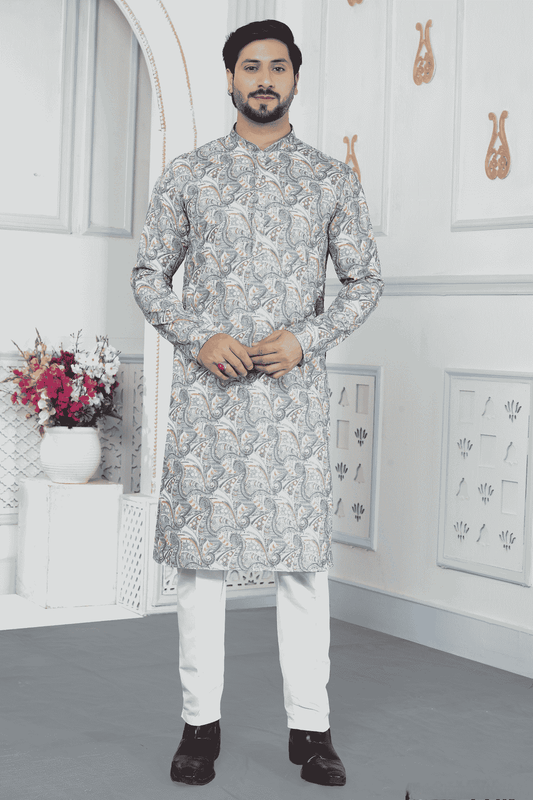 Blue Colour Art Silk Digital Print Work Kurta Pajama