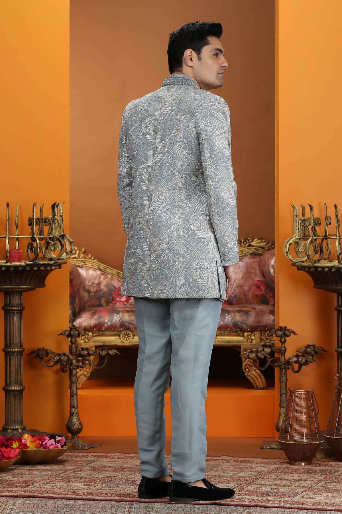 Blue Colour Art Silk Embroidery 3 Pcs Jacket Set