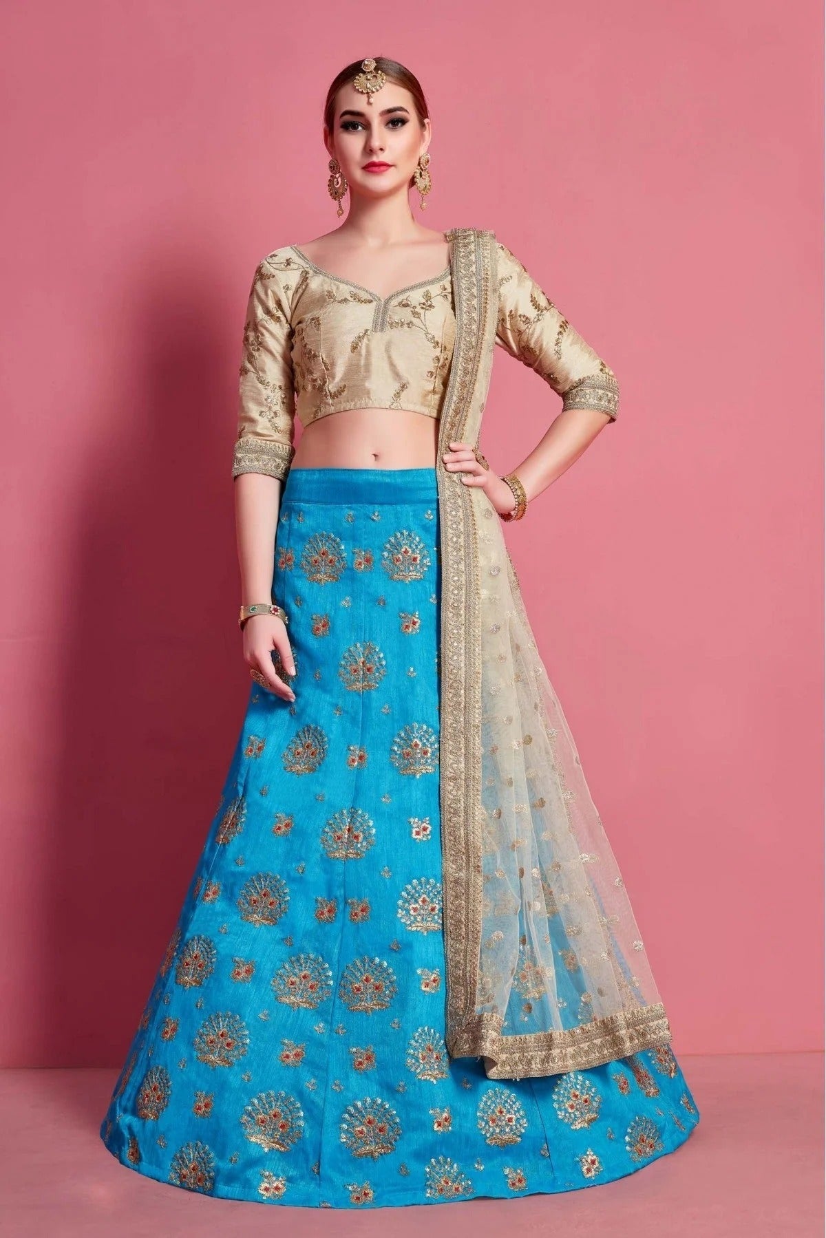 Blue Colour Art Silk Embroidery Lehenga Choli LC1080497