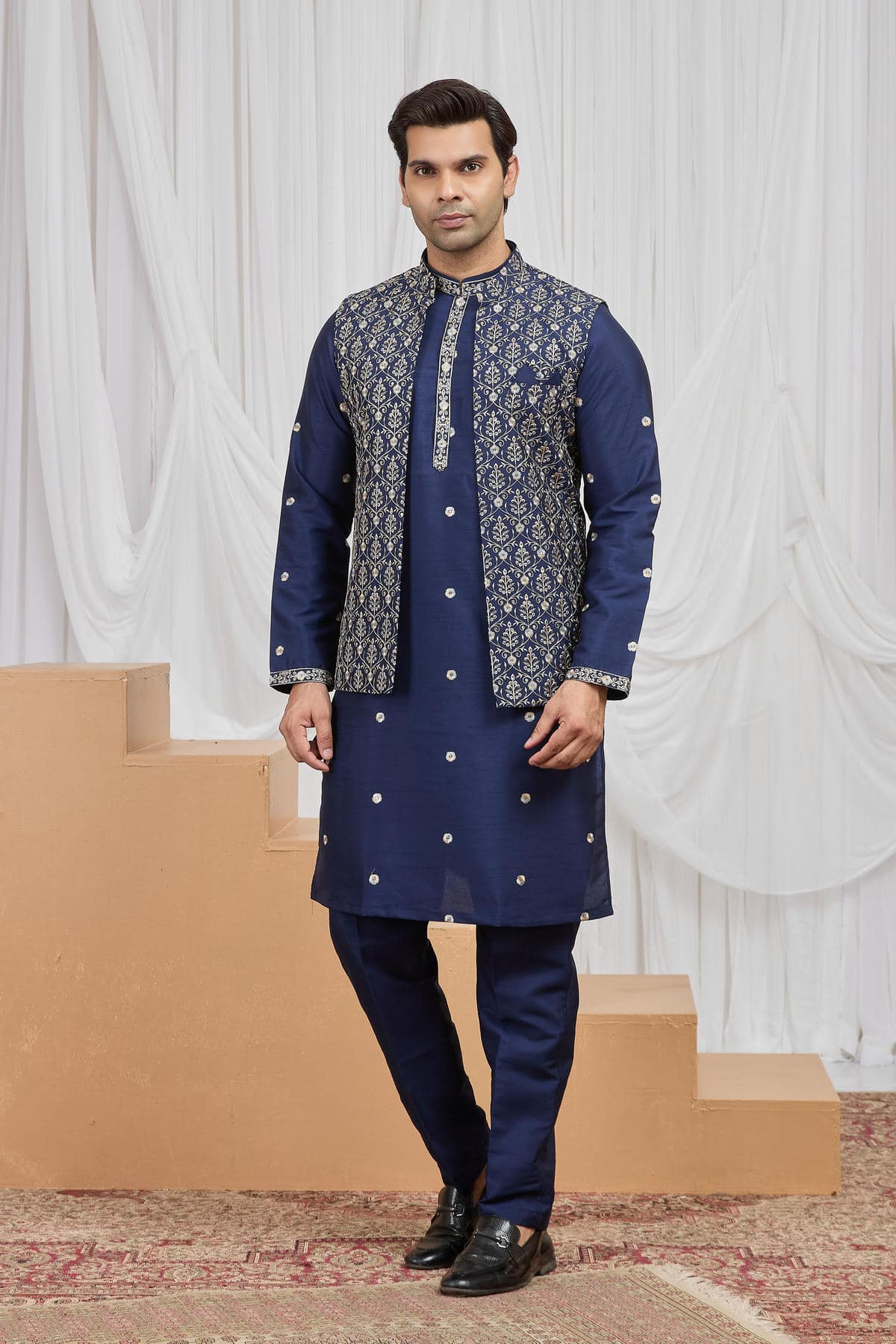 Blue Colour Art Silk Embroidery Work 3 Pcs  Kurta Jacket Set KP1230608