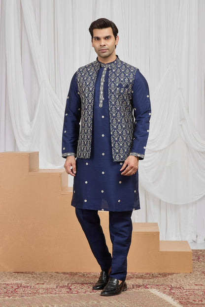 Blue Colour Art Silk Embroidery Work 3 Pcs  Kurta Jacket Set KP1230608