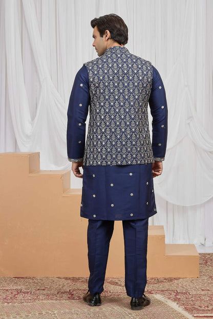 Blue Colour Art Silk Embroidery Work 3 Pcs  Kurta Jacket Set KP1230608
