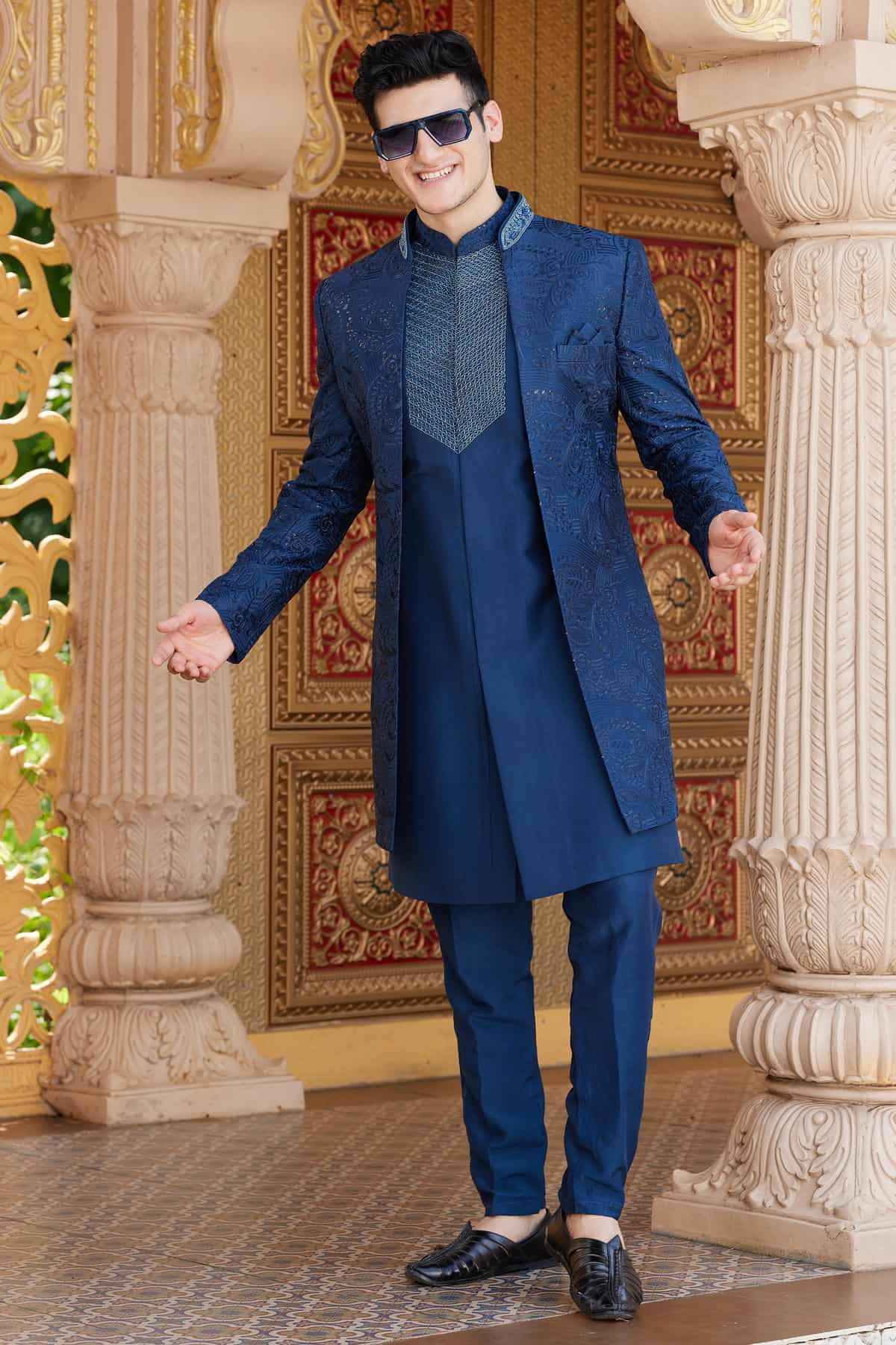 Blue Colour Art Silk Embroidery Work 3 Pcs Indo Western