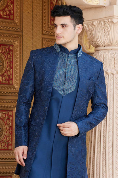 Blue Colour Art Silk Embroidery Work 3 Pcs Indo Western