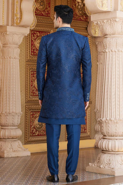 Blue Colour Art Silk Embroidery Work 3 Pcs Indo Western