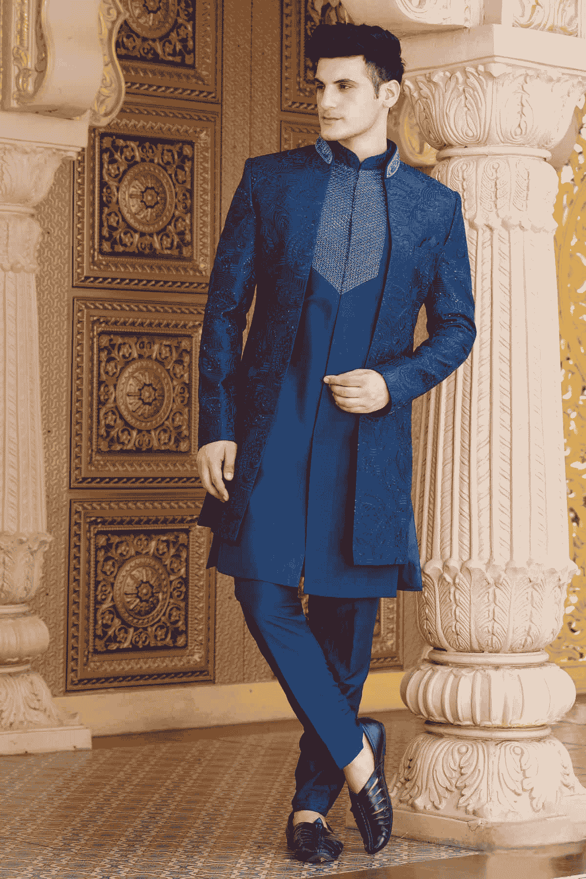 Blue Colour Art Silk Embroidery Work 3 Pcs Indo Western
