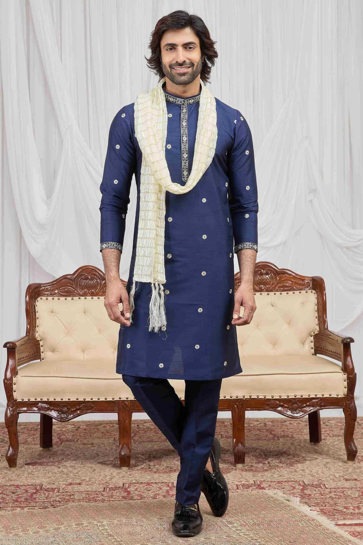 Blue Colour Art Silk Embroidery Work Kurta Pajama With Dupatta