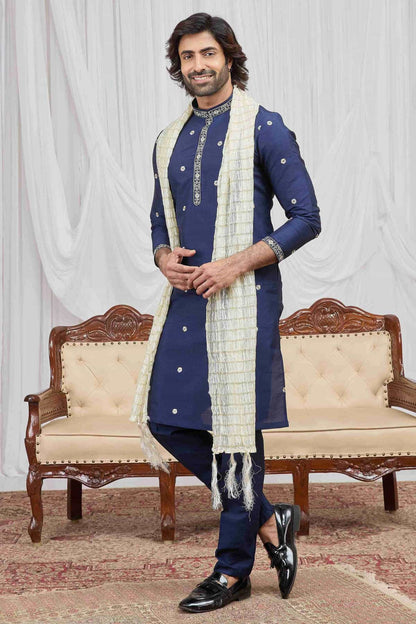 Blue Colour Art Silk Embroidery Work Kurta Pajama With Dupatta