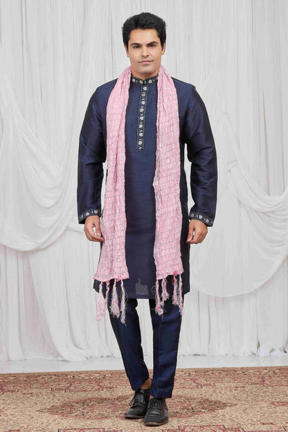 Blue Colour Art Silk Embroidery Work Kurta Pajama With Dupatta