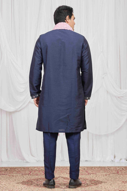 Blue Colour Art Silk Embroidery Work Kurta Pajama With Dupatta