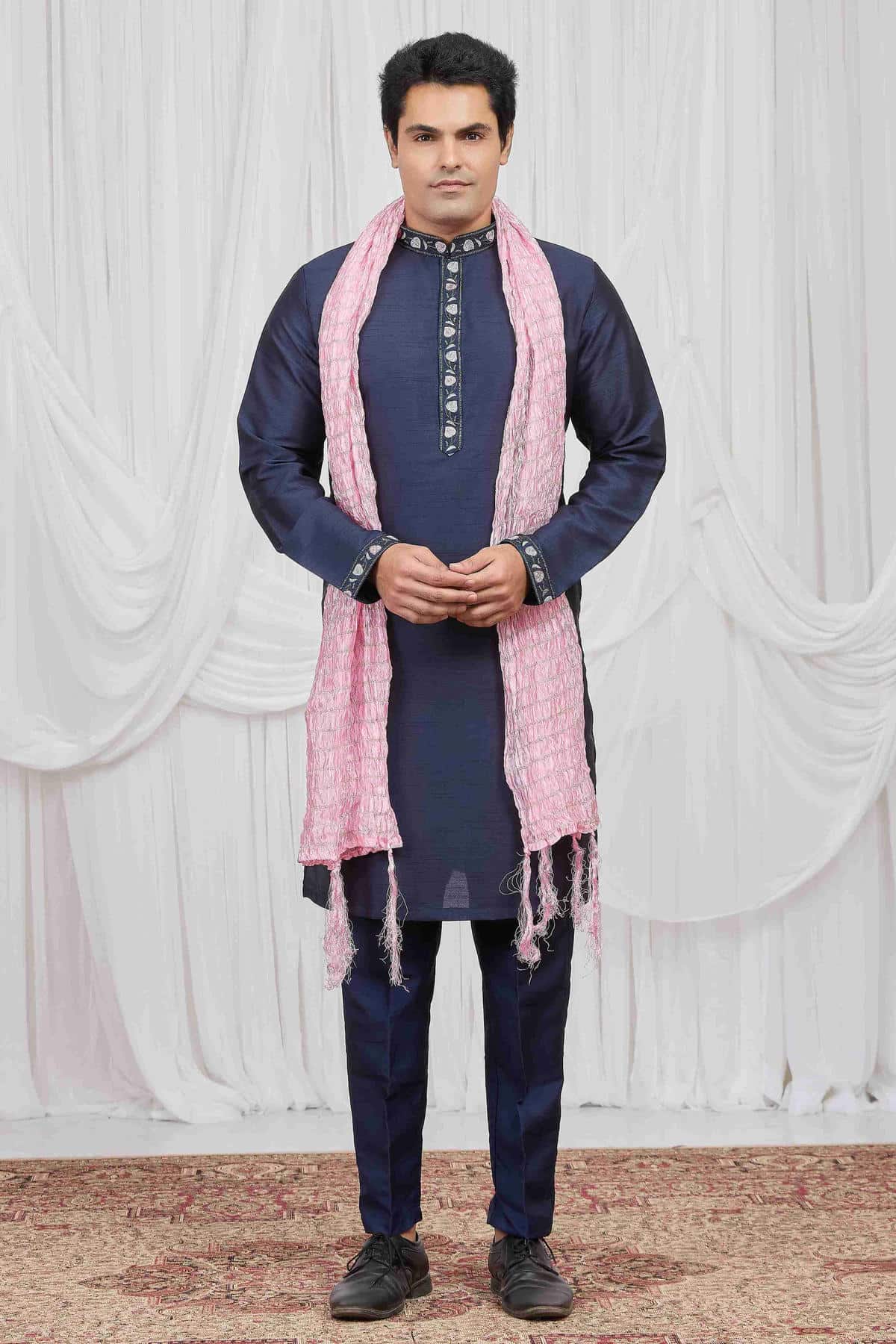 Blue Colour Art Silk Embroidery Work Kurta Pajama With Dupatta