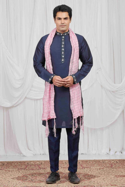 Blue Colour Art Silk Embroidery Work Kurta Pajama With Dupatta