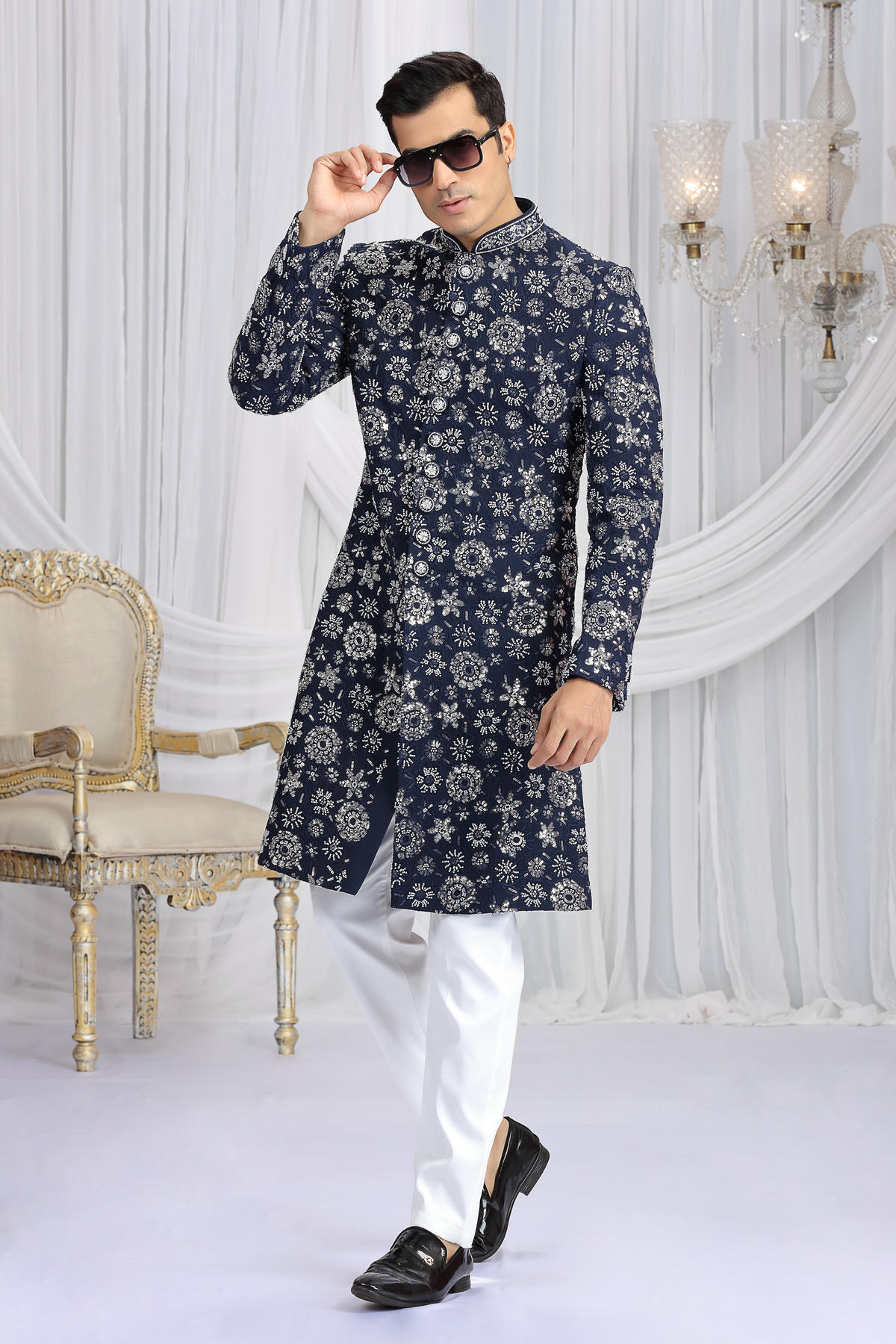 Blue Colour Art Silk Embroidery Work Sherwani