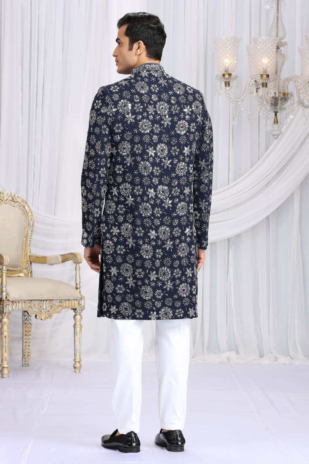 Blue Colour Art Silk Embroidery Work Sherwani
