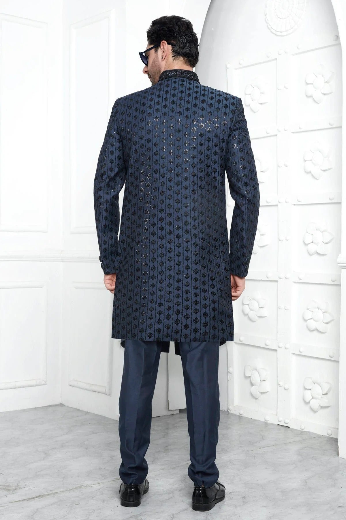 Blue Colour Art Silk Indowestern Sherwani With Aligadhi Pant SH1230018 B