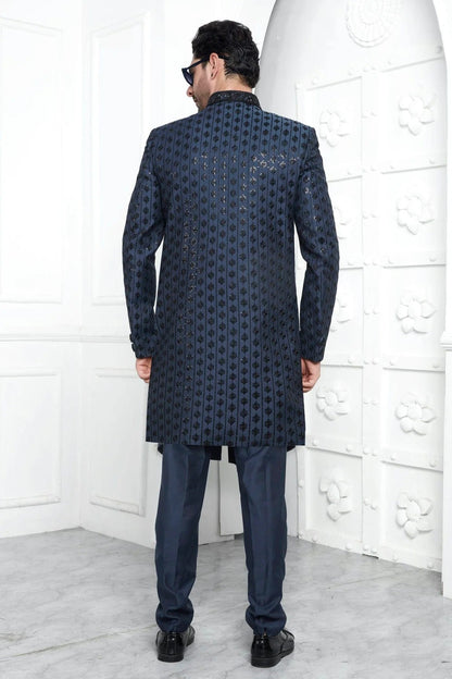 Blue Colour Art Silk Indowestern Sherwani With Aligadhi Pant SH1230018 B