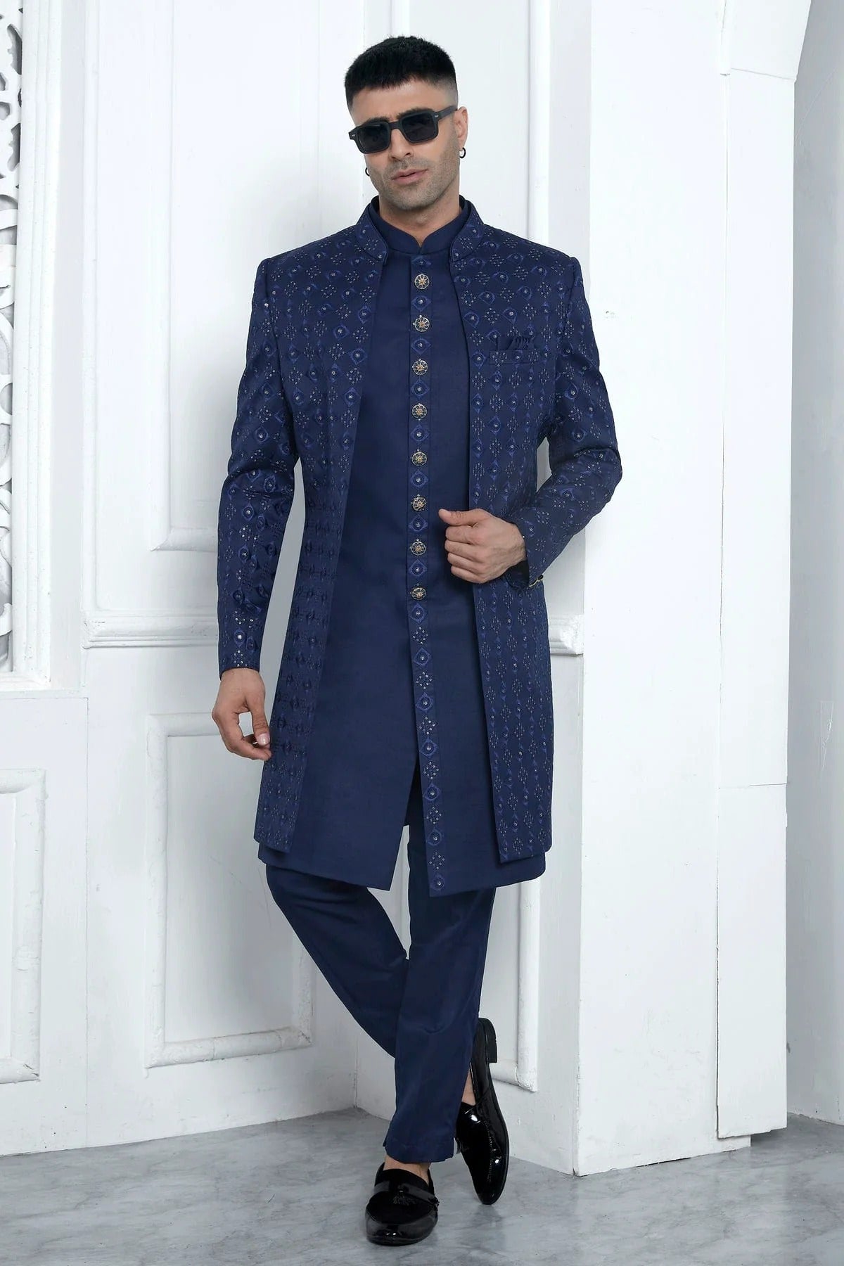 Blue Colour Art Silk Indowestern Sherwani With Aligadhi Pant SH1230022 A