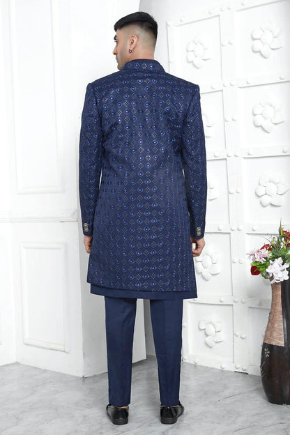 Blue Colour Art Silk Indowestern Sherwani With Aligadhi Pant SH1230022 B