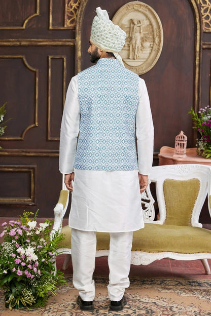 Blue Colour Art Silk Kurta Pajama With Jacket KP1230262 A