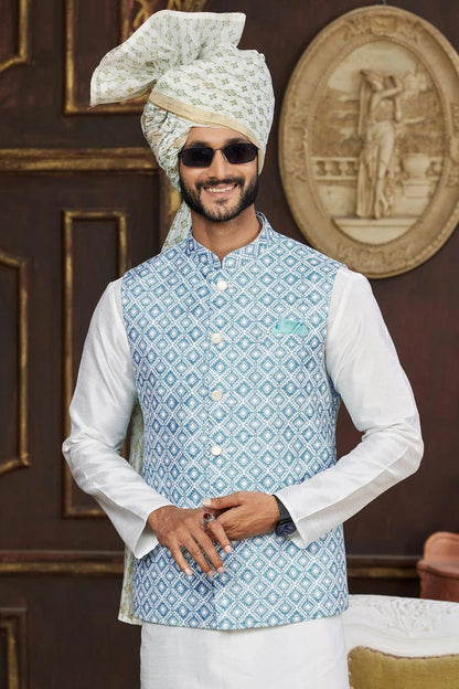 Blue Colour Art Silk Kurta Pajama With Jacket KP1230262 B
