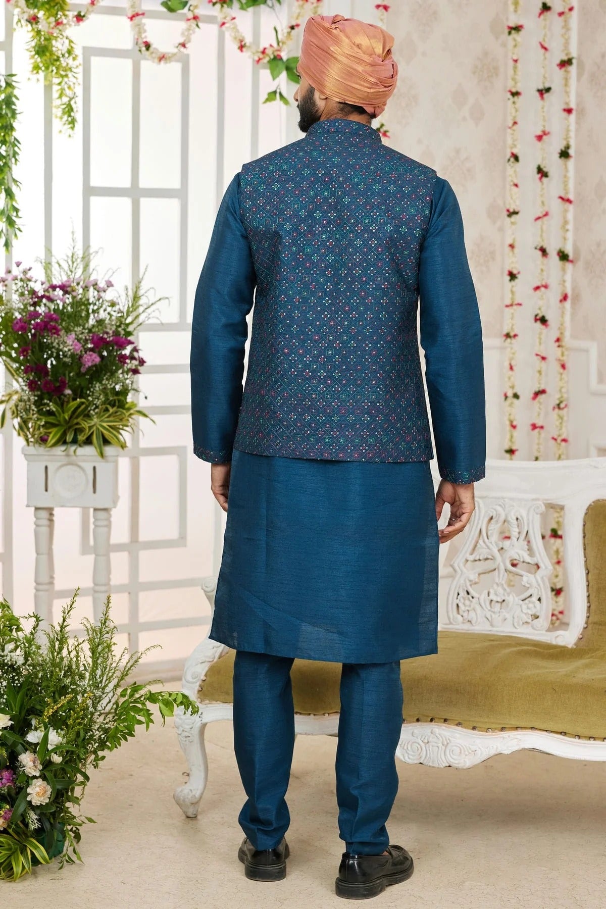 Blue Colour Art Silk Kurta Pajama With Jacket KP1230272 A