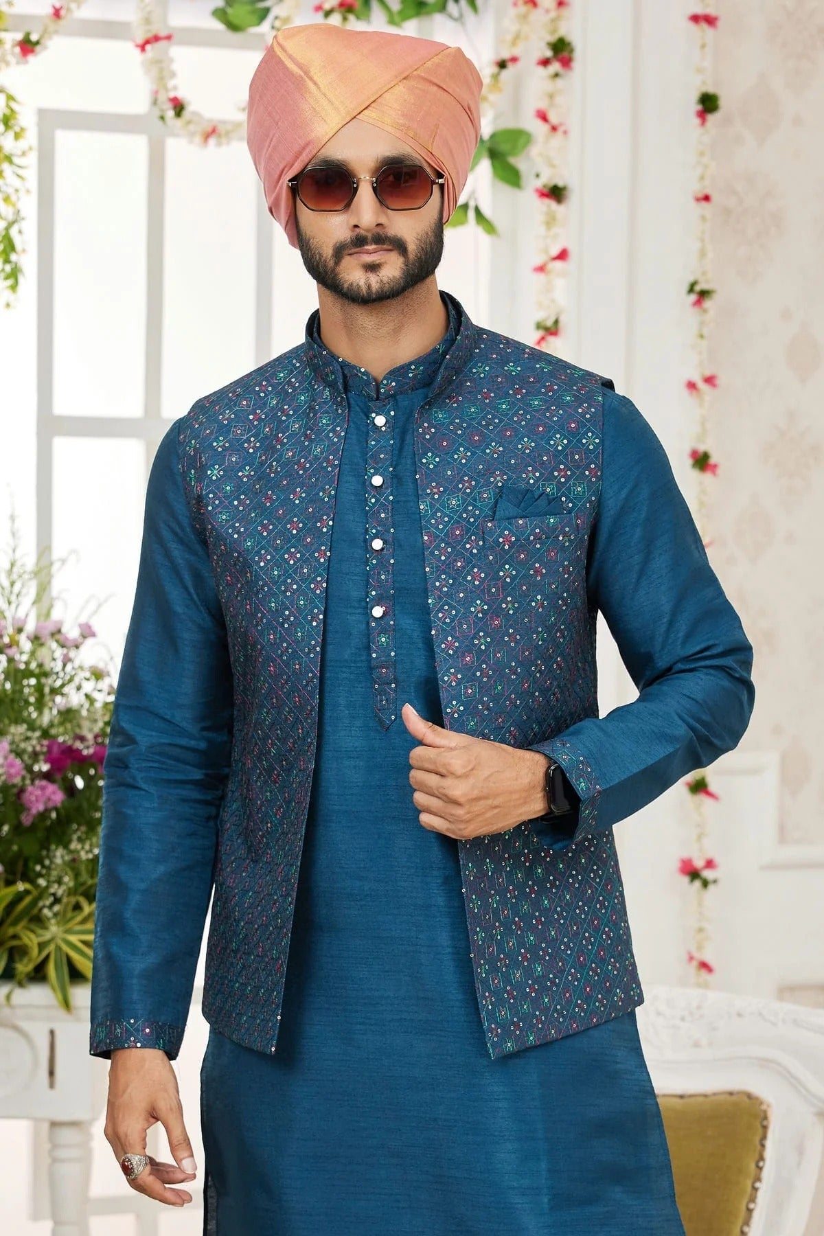 Blue Colour Art Silk Kurta Pajama With Jacket KP1230272 B