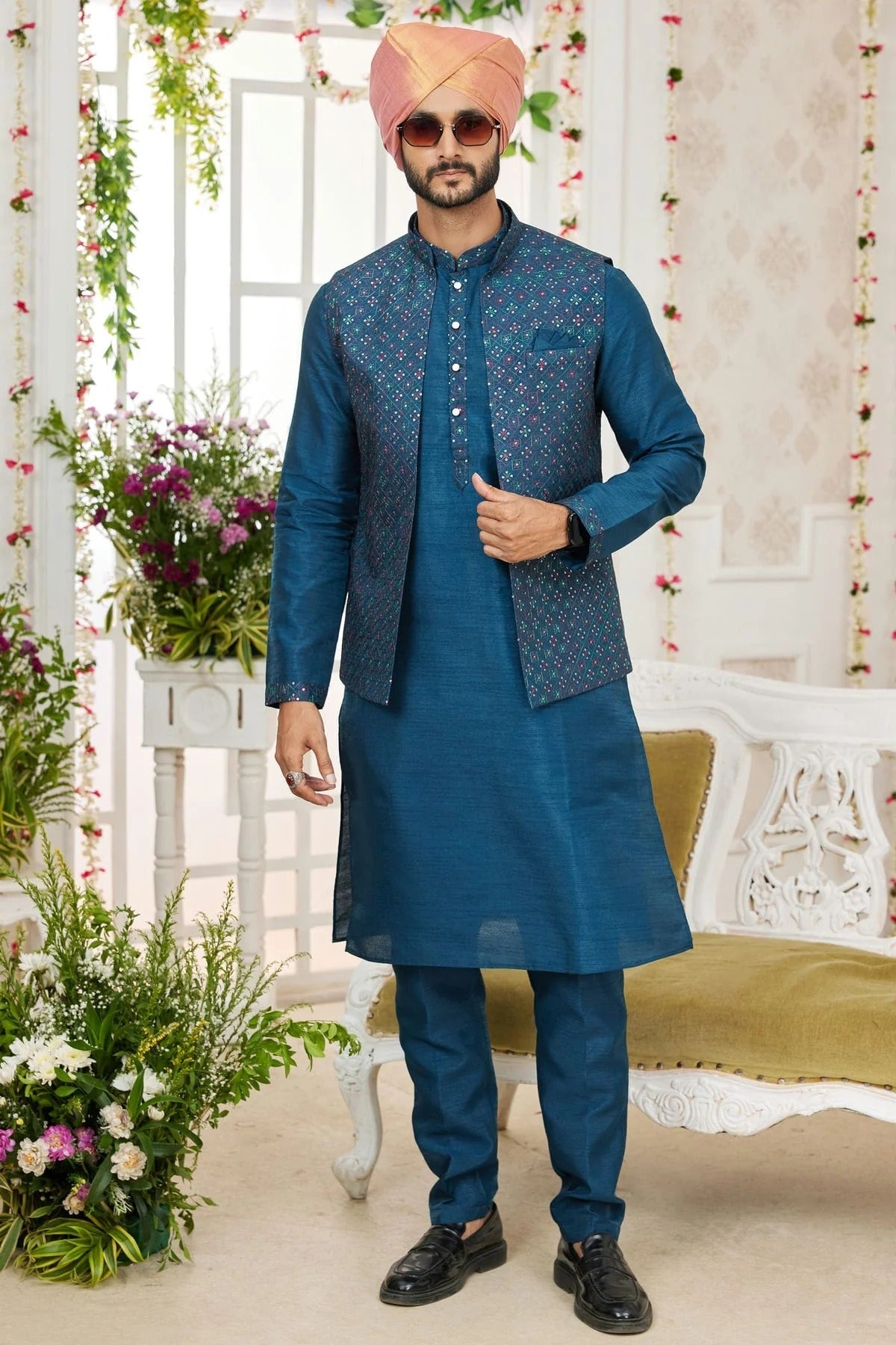 Blue Colour Art Silk Kurta Pajama With Jacket KP1230272