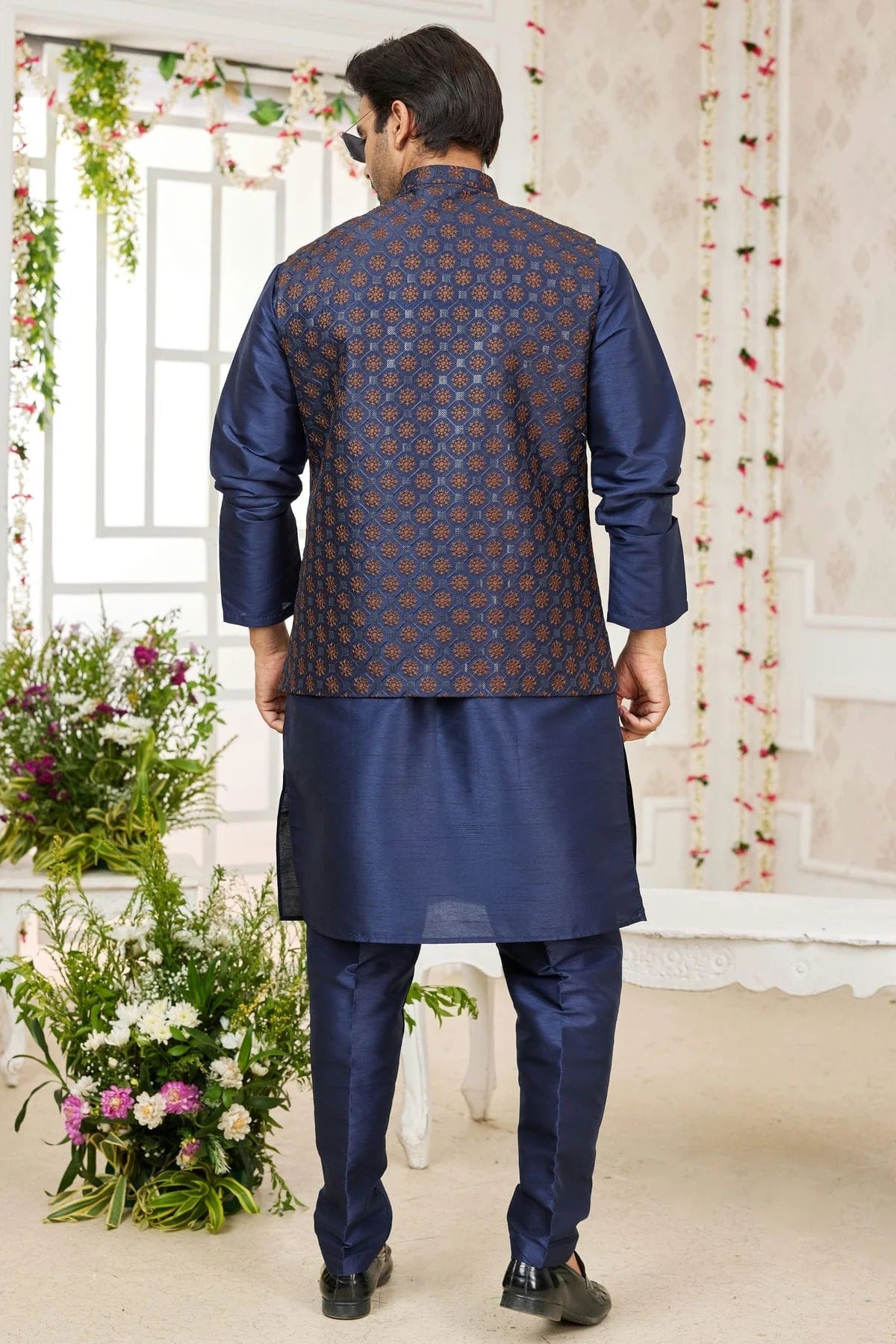 Blue Colour Art Silk Kurta Pajama With Jacket KP1230278 A